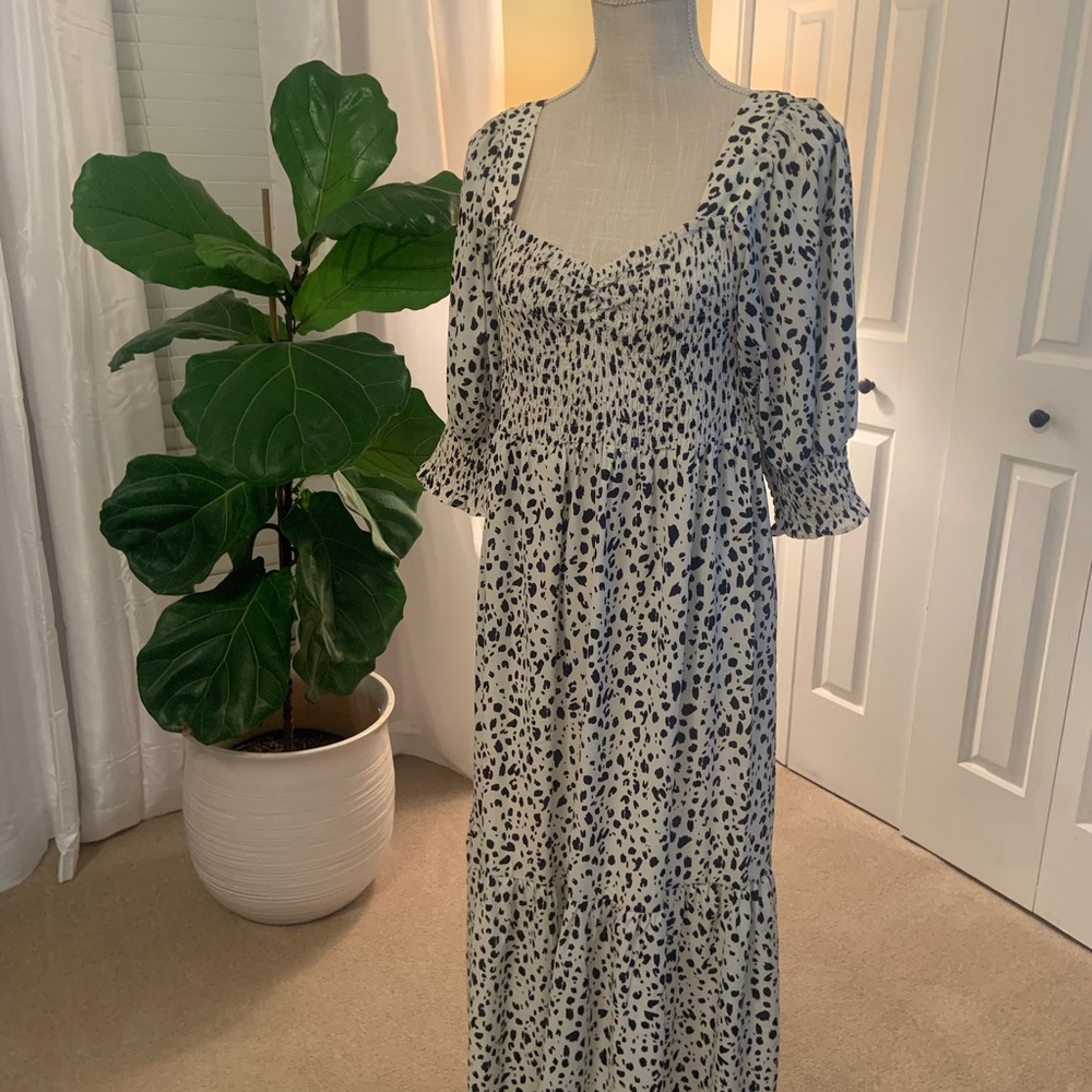 Black and cream patterned midi dress